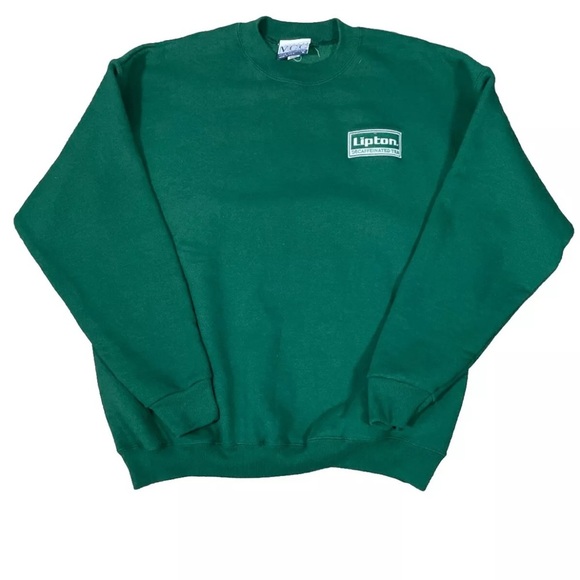 Lipton Decaffeinated Tea Green Sweatshirt Size XL Vintage Cotton 90s Crewneck - Picture 1 of 6